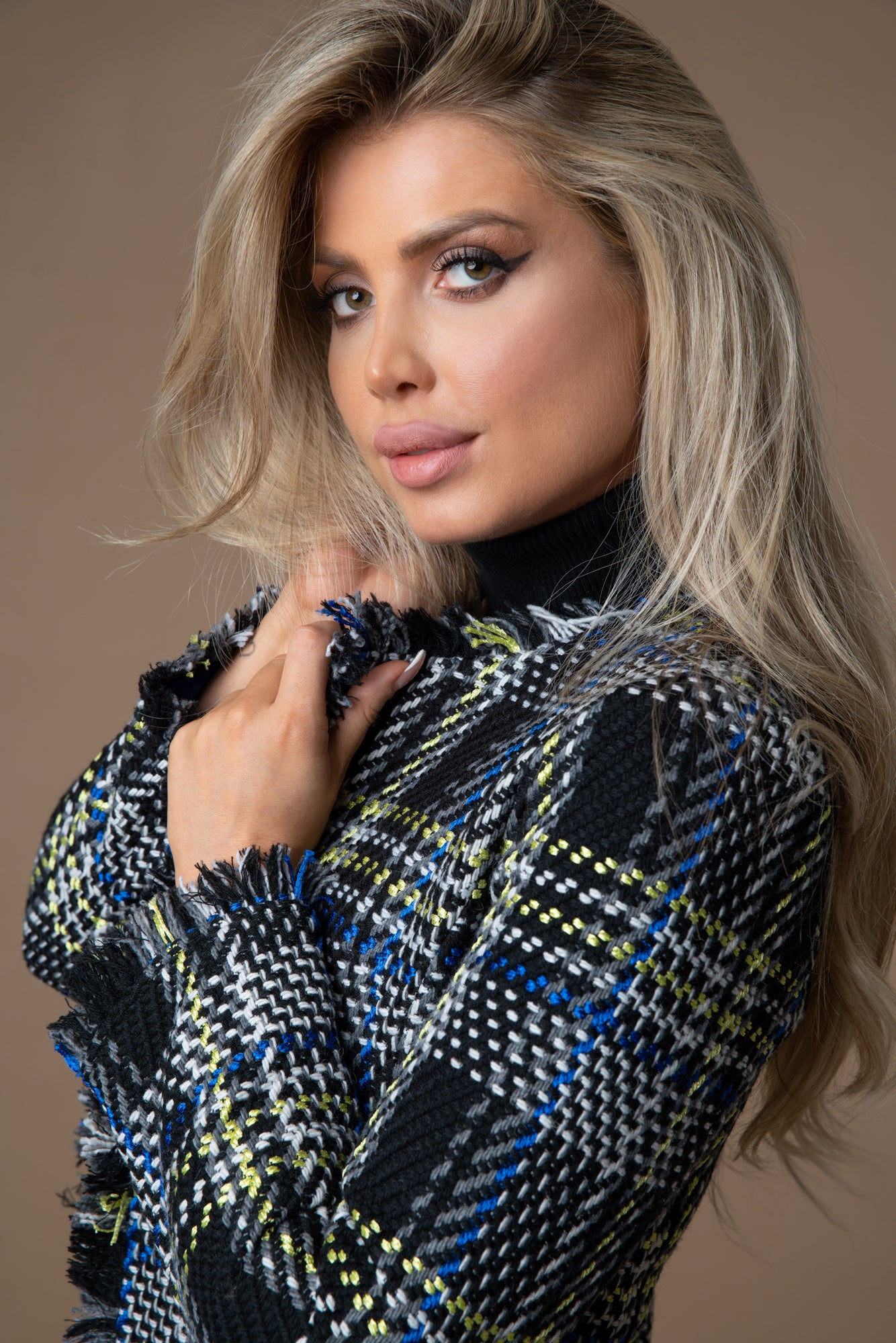 Blue Beauty Tweedmantel mit Fransen