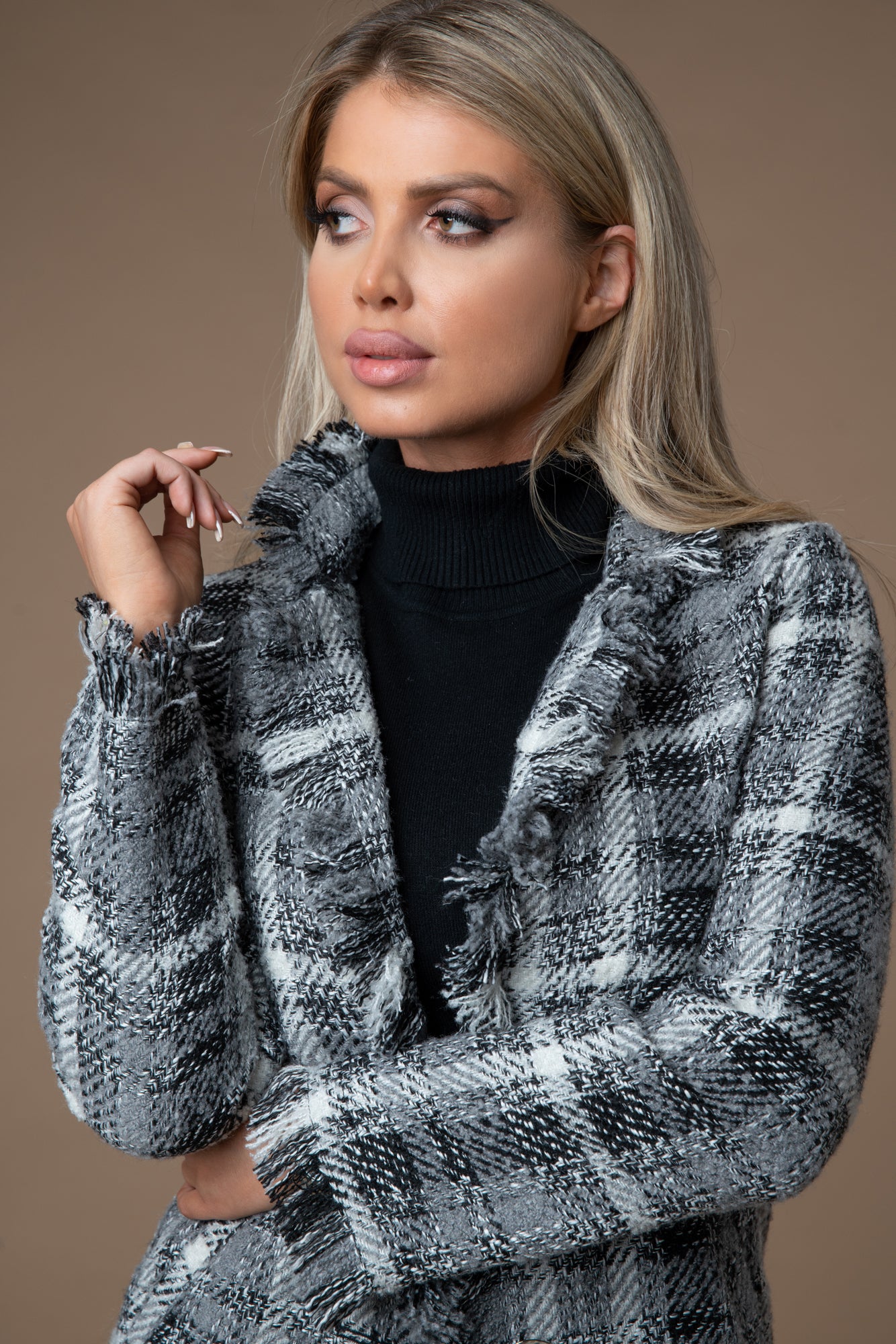 Grey Beauty Tweedmantel Tweedheart mit Fransen