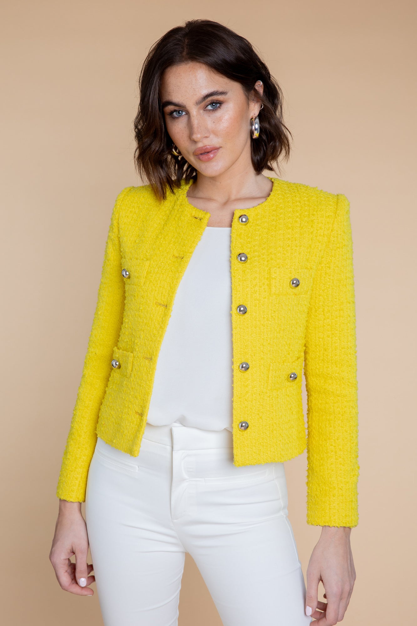 Tweedheart Jacke in Gelb mit Weiß kombiniert
